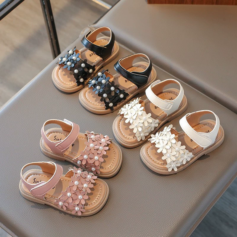 Summer fashionable sandals, children's universal footwear for princess, flowered, Korean style, soft sole
