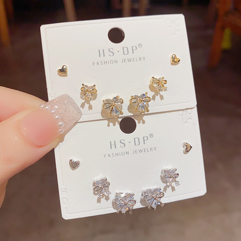 Ear Studs Classification 1 Set Sweet Bow Knot Copper 14K Gold Plated Ear Studs