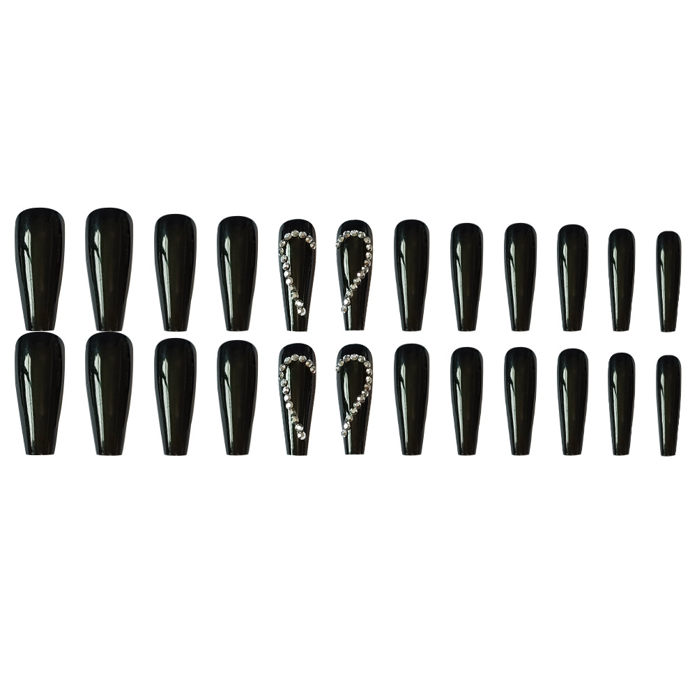 Ventas transfronterizas de taladro negro, cuidado de uñas, moda cool usa 24 piezas de uñas falsas parches de uñas