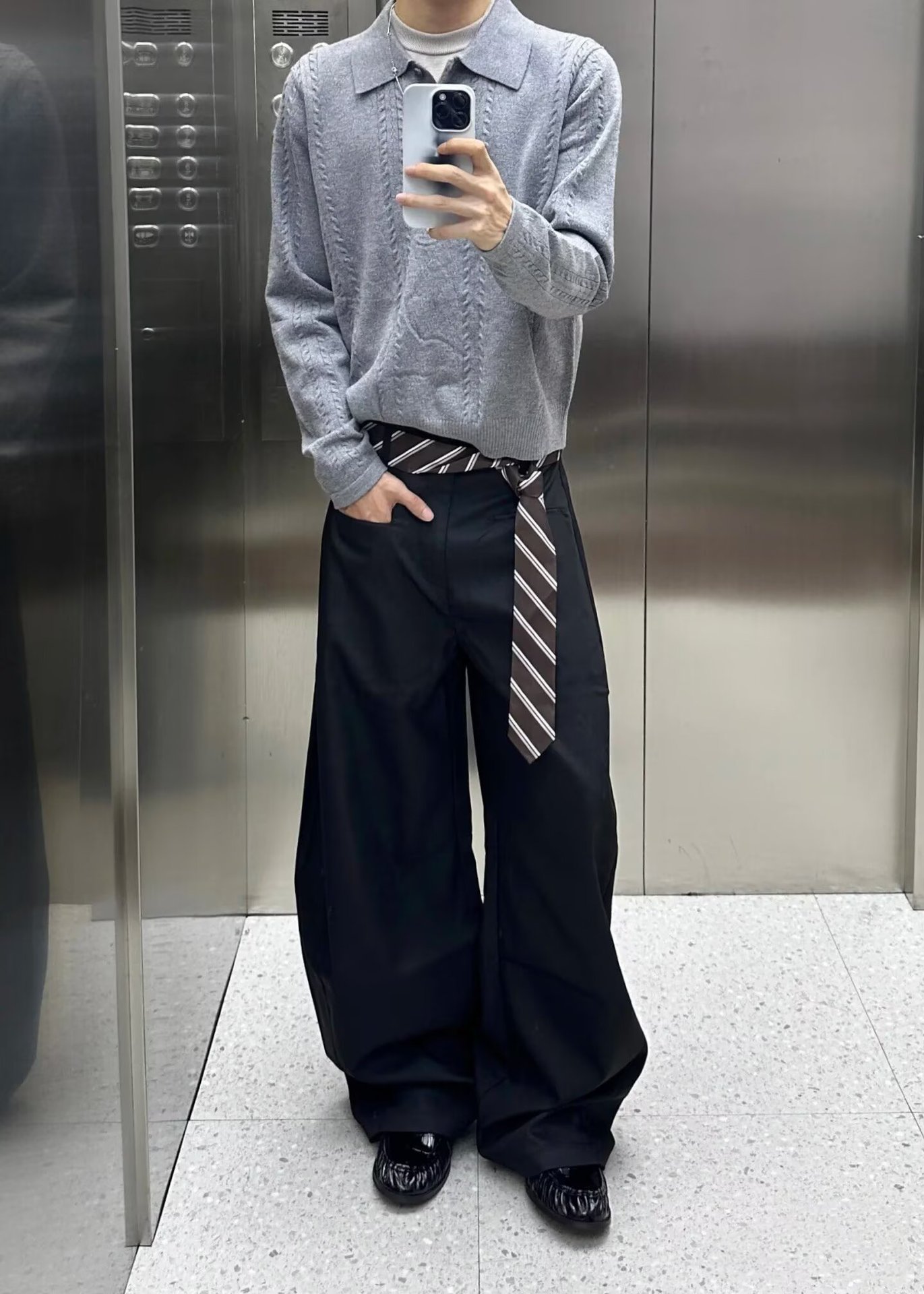 Men's Retro Knit Sweater, Oversized Collared Pullover In Grey_voghion.com
