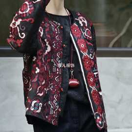 轻装桑蚕丝外套女冬夹棉真丝新中式棉服圆领奢香云纱刺绣宽松