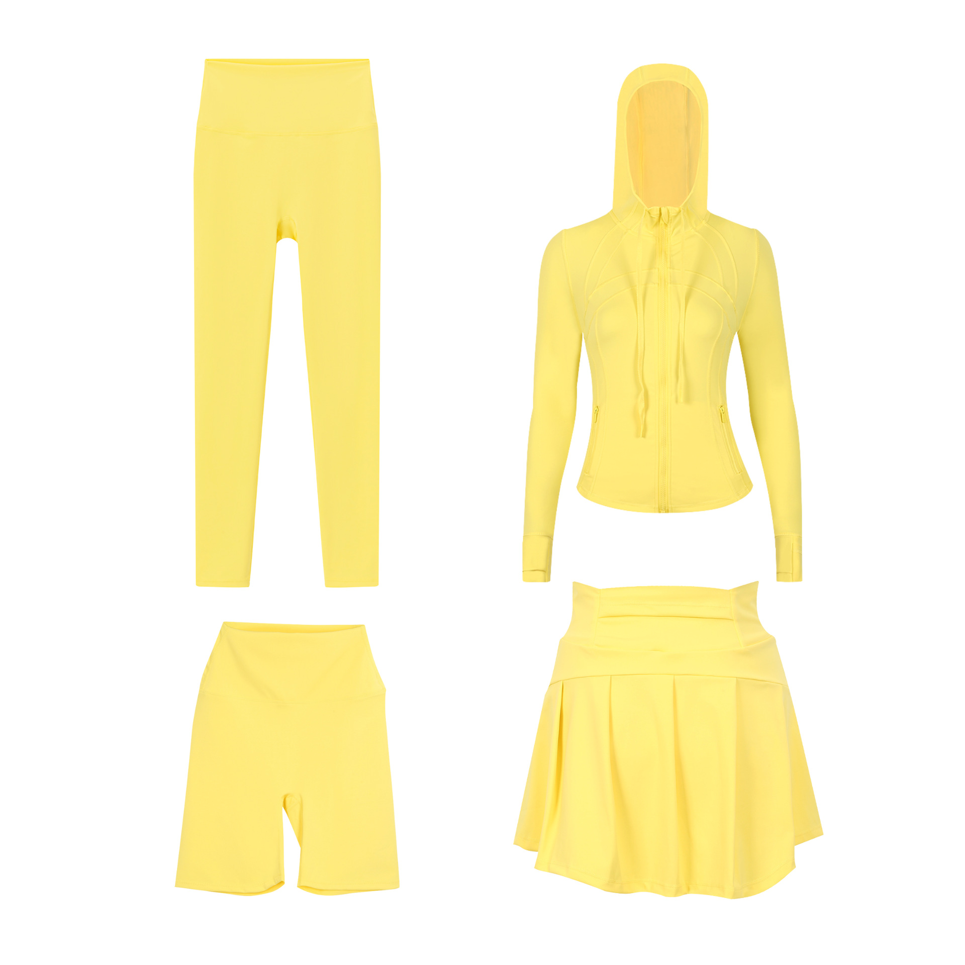 Women's Four Piece Set Sportswear Hooded Jacket Cropped Pants Short Skirt Slim Fit Outerwear Elastic Sports Jacket_ecoleips.com
