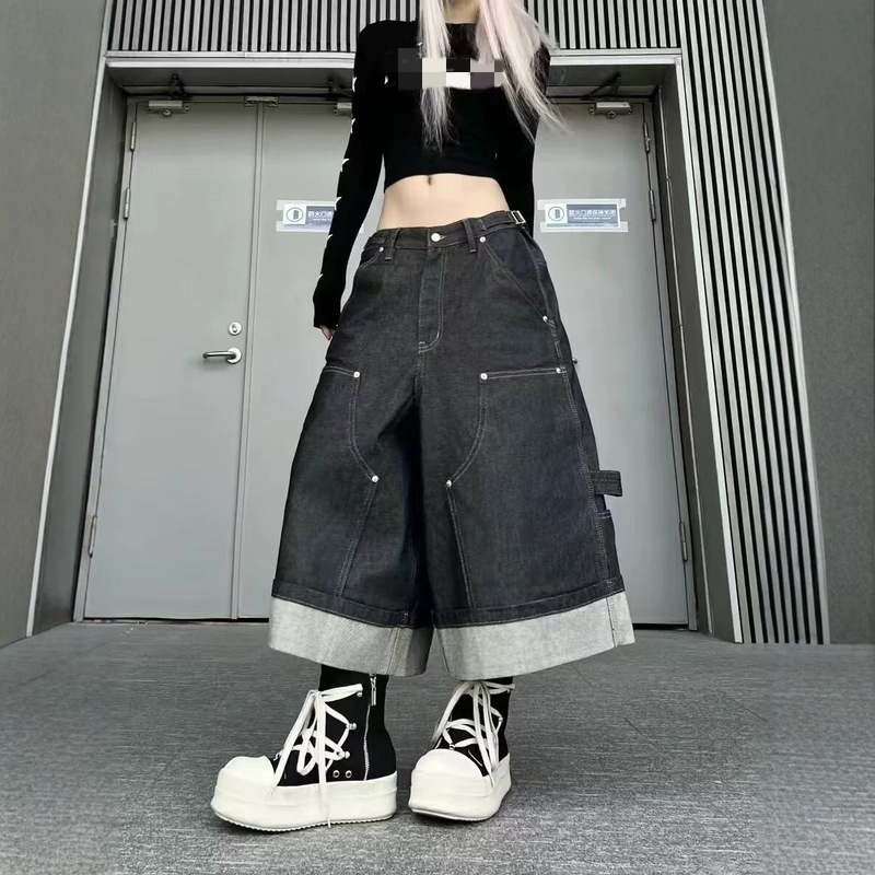 American Retro Lumberjack Style Denim Shorts for Women, Summer Thin Style, Trendy Brand Loose-Fitting Five-Point Shorts