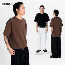 GKSSS夏季男士300克设计款简约宽松短袖纯色百搭个性穿搭潮流T恤