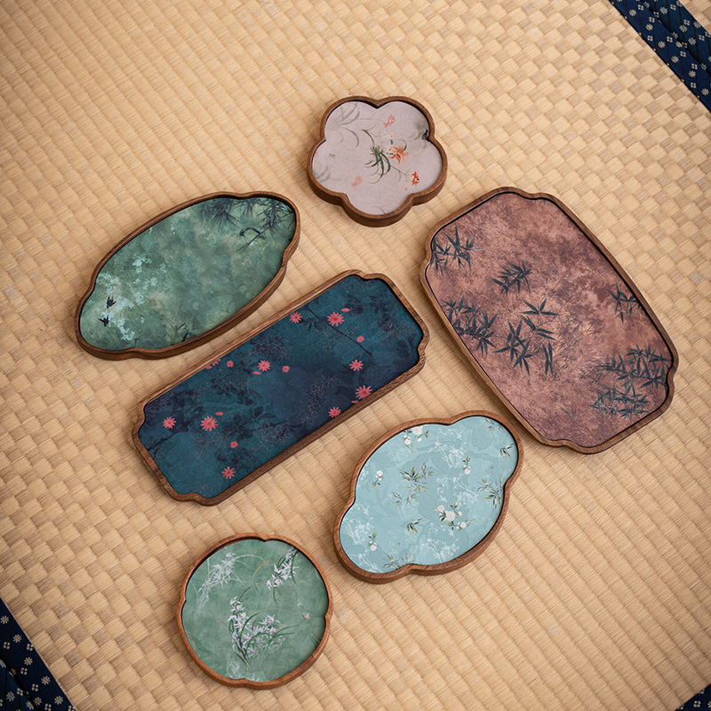 南美胡桃木新中式家用茶盘茶席茶巾垫子实木干泡台干泡盘壶承布艺