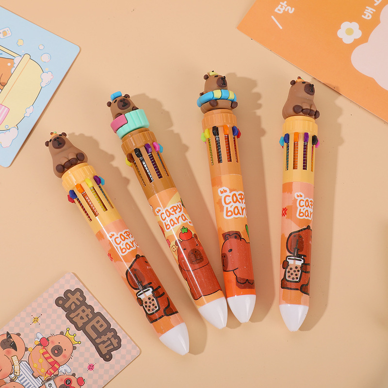 カピバラ十色ボールペン 可愛い多色プッシュペン 学生用多機能高颜值手帳ペン オフィスペン|undefined