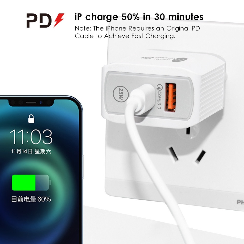 PD25W cargador de carga rápida 5V3A Europa, EE.UU. y EE.UU. cabeza de carga tipo-c QC3.0 adaptador de carga rápida fabricantes