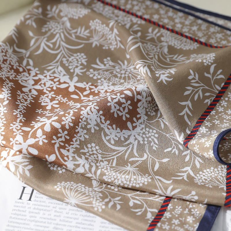100% Mulberry Silk Double Crepe 65cm Maillard Cashew Square Scarf For Women - Spring/Summer Lightweight Luxury Silk Scarf - Thumbnail 4