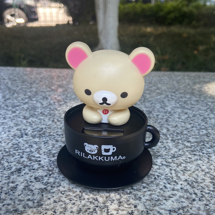 ソーラー人形 リラックマ カー用品 車の装飾品 かわいい首振りコーヒーカップ人形装飾 KT|undefined
