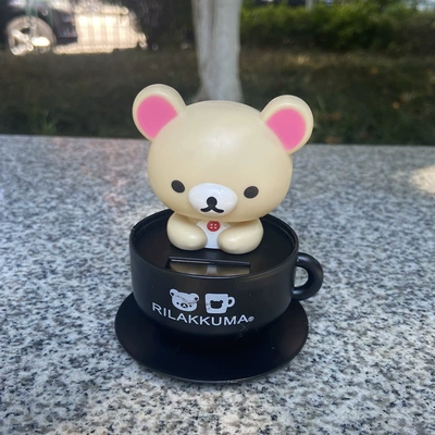 Solar-Powered Rilakkuma Car Accessory Cute Bobblehead Coffee Cup Decoration Kt (Car ornaments) - rice-bear