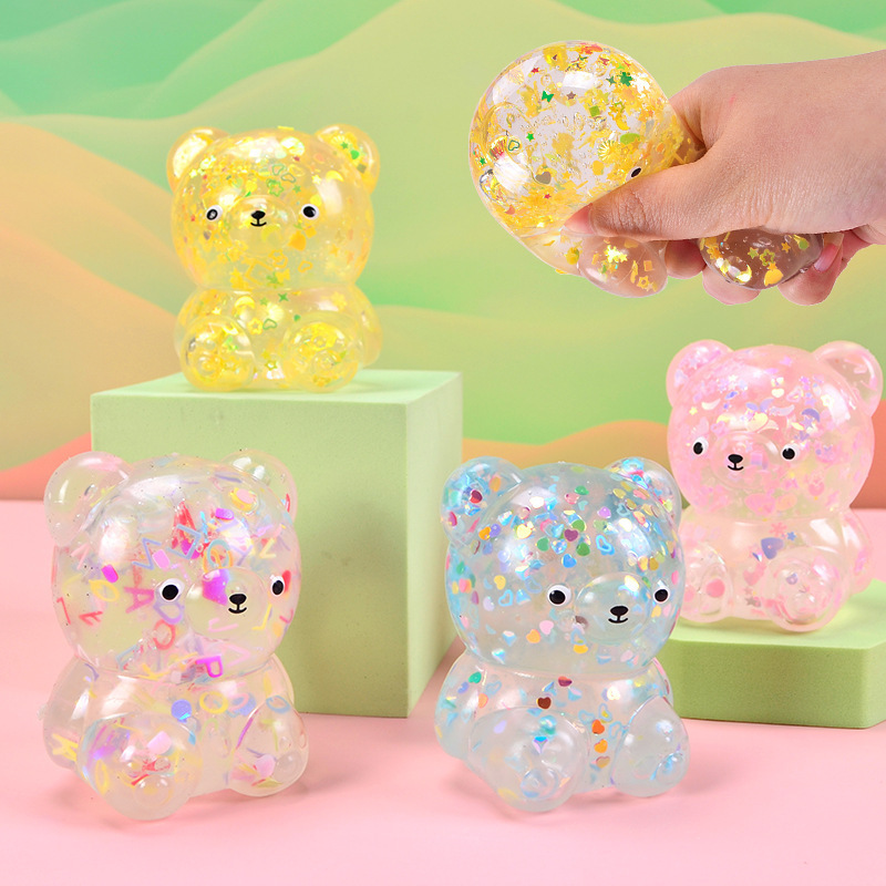 New Hot Sale Sequin Letter Decompression Bear Japanese and Korean Style Kneading Music Decompression Jelly Sugar Bear Gashapon Hand Vent Ball New Hot Sale Sequin Letter Decompression Bear Japanese and Korean Style Kneading Music Decompression Jelly Sugar Bear Gashapon Hand Vent Ball