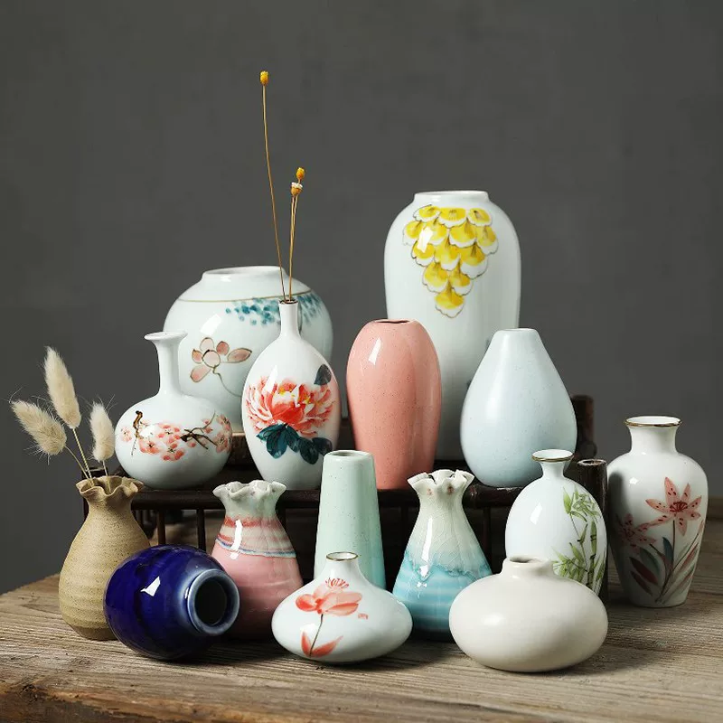 Ceramic Decorative Flower Vases, Handmade Small Tabletop Vase, Glazed Variants