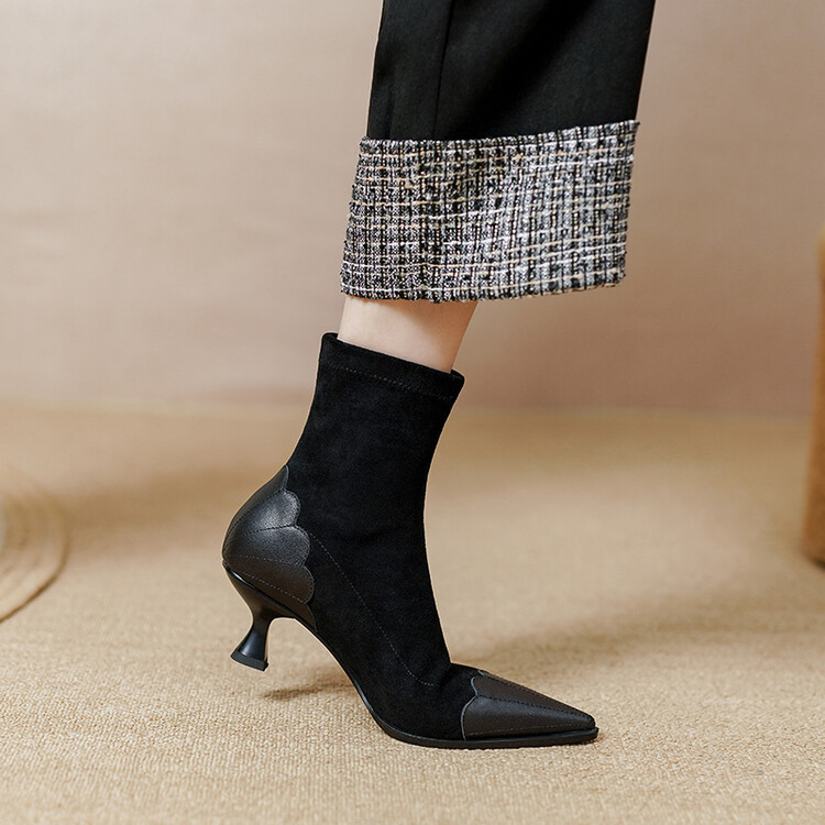 Retro brown autumn fashionable low boots pointed-toe