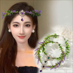 木の葉のペンダントの頭飾りの眉のペンダントの髪飾りの金色の葉の合金の頭輪の花の額飾りの耳掛けのセット