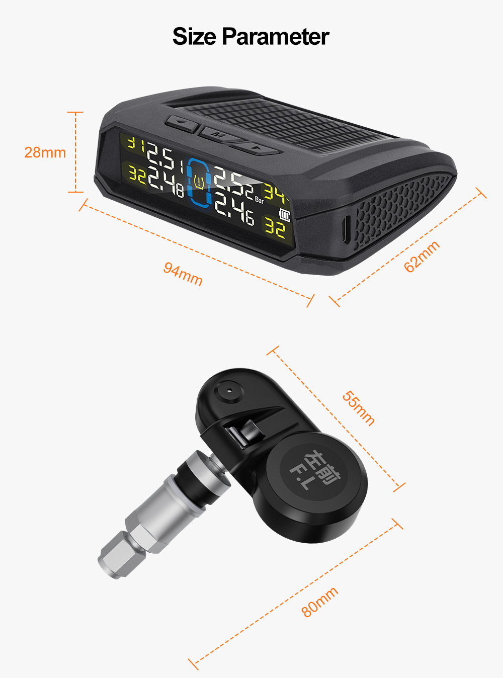 New tire pressure monitor solar wireless tire pressure monitoring foreign trade for built-in external tire pressure detection TPMS