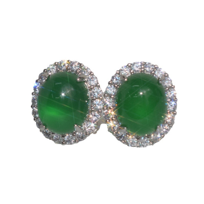 (2개) 하이 퀄리티 계란 국수 천연 녹색 칼세도니 귀걸이 조커 클래식 그린 칼세도니 귀걸이 공장 도매 패션 새로운