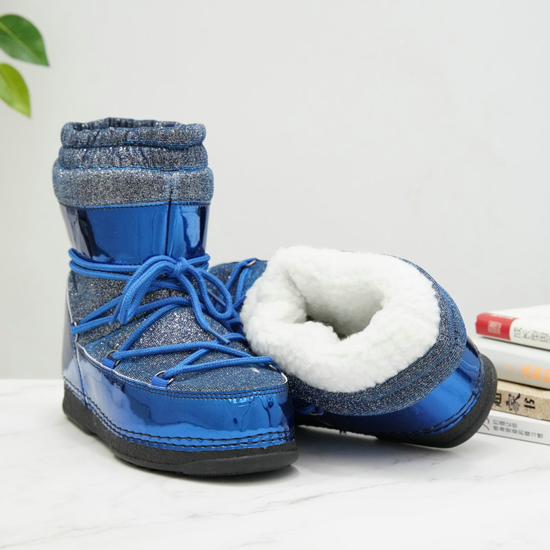 Bao azul brillante botas lunares de comercio exterior transfronterizas de suministro de productos del noreste de la fábrica de zapatas de nieve de turismo soporte de prueba personalizada