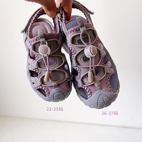 Children's Shoes Children's Sports Sandals Hollow Breathable Boys' Baotou Beach Shoes 2024 Summer Velcro Girls' Shoes