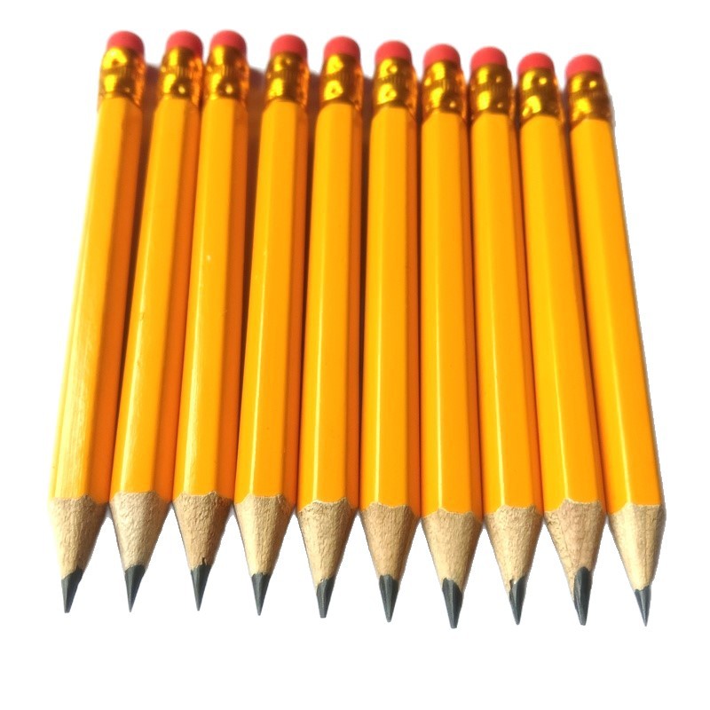 In-Stock Wooden Hexagonal Yellow Pencil with Eraser Hb Student Short Yellow Pencil 10cm Cross-Border Wholesale