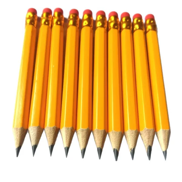 In-Stock Wooden Hexagonal Yellow Pencil with Eraser Hb Student Short Yellow Pencil 10cm Cross-Border Wholesale