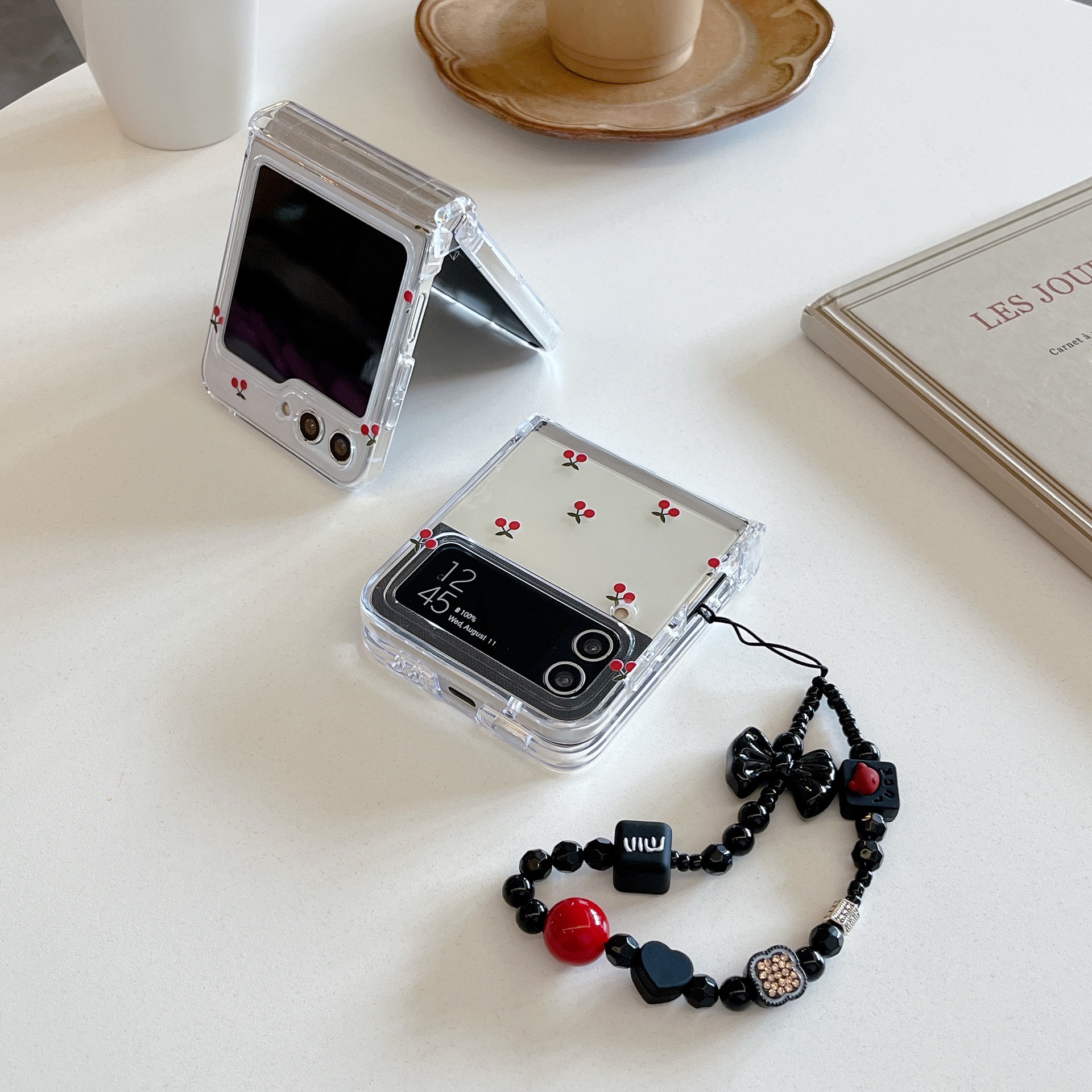 Korean style full screen cherry for galaxy zflip3/4 phone case Samsung 5 generation folding protective case bracelet_voghion.com