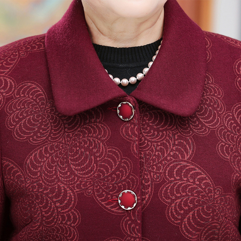 中老年人秋冬款奶奶外套女翻领上衣60岁70老太太衣服妈妈毛呢外套|undefined