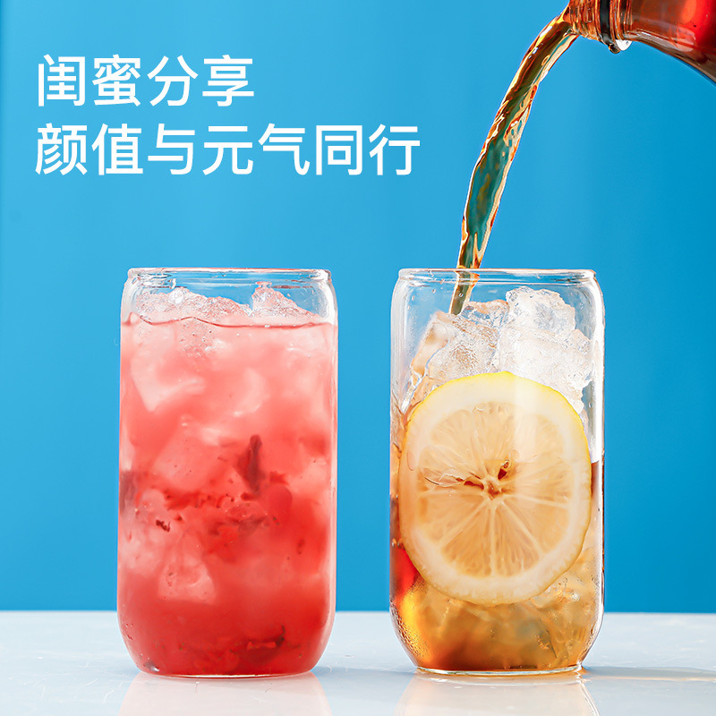 Vidrio transfronterizo 16oz Coca Cola taza Coke puede Mason taza bebida fría Gaopeng silicio con tapa de bambú ventosa tubo traje