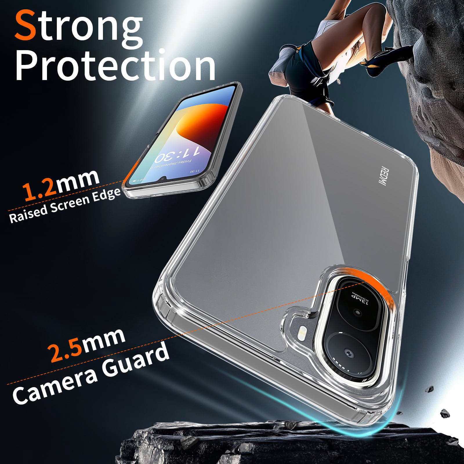 새로운 적용 홍미 A7pro 투명 휴대전화 케이스 사각 낙하 방지 Redmi14 우주 심
