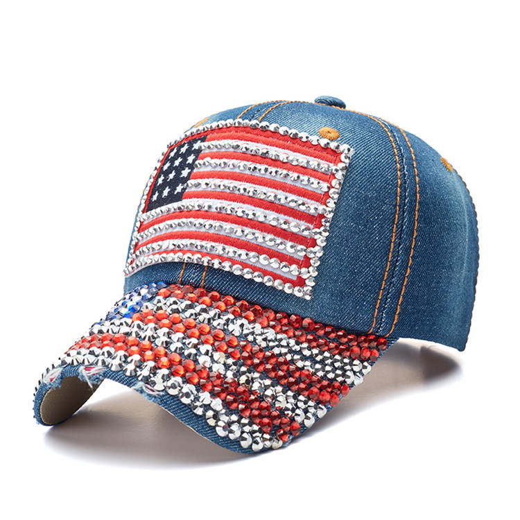 Unisex Basic Retro Letter American Flag Rhinestone Curved Eaves Baseball Cap display picture 1