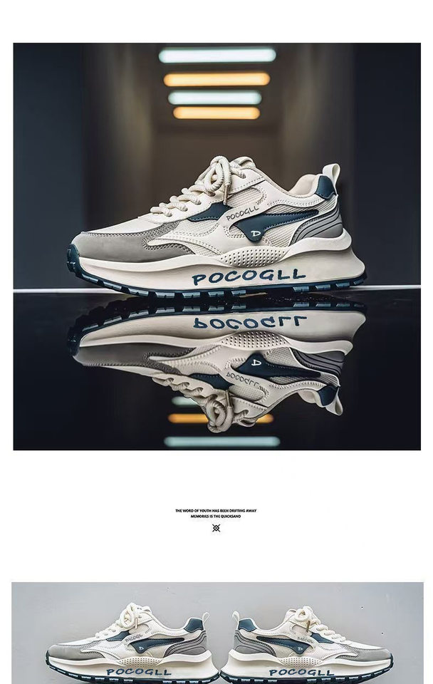 Giày sneaker nam thân lưới thoáng khí chống hôi, đế cao su gót thấp 1–3 cm, dây buộc phía trước — 0766 trắng xanh, 0766 đen xám, 0766m Đỏ chi tiết 1