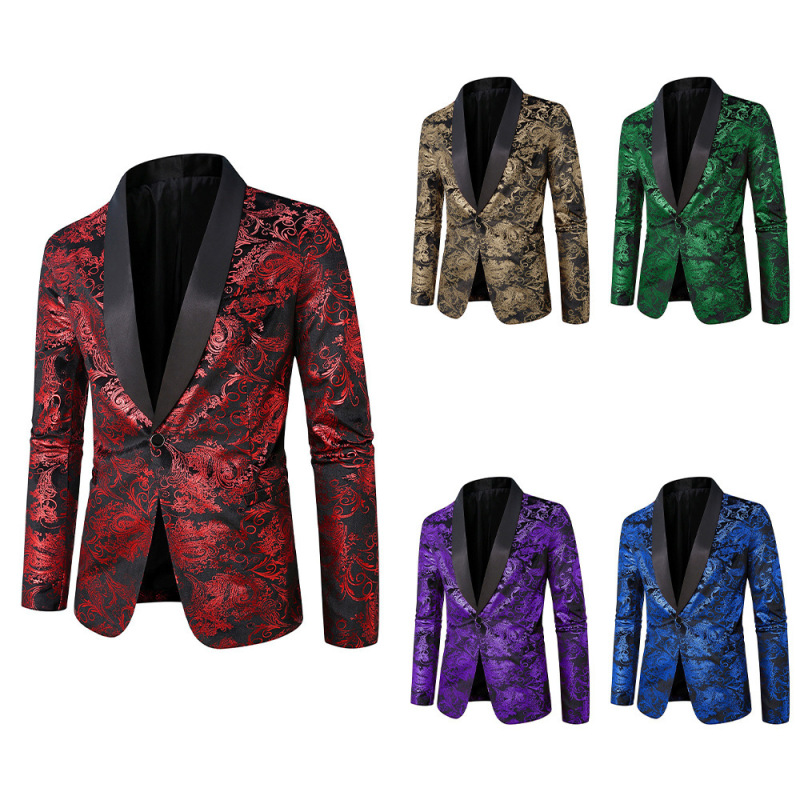 2025 Cross-Border Autumn Men's Gold-Stamped Suit Jacket Wedding Host Groomsman Suit Jacket Stage Performance Formal Wear 2025 Cross-Border Autumn Men's Gold-Stamped Suit Jacket Wedding Host Groomsman Suit Jacket Stage Performance Formal Wear