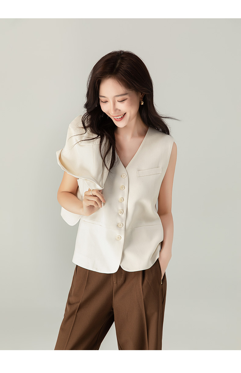 Áo khoác blazer nữ dáng suông tay dài phong cách tối giản — Màu be chi tiết 25