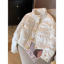 白色立领时尚加厚棉服外套女2025年冬季设计感百搭保暖夹棉面包服