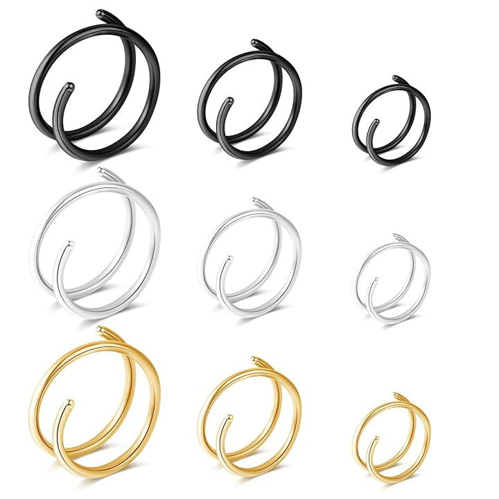 Stainless Steel Spiral Nose Ring Double Layer Piercing Stud_voghion.com