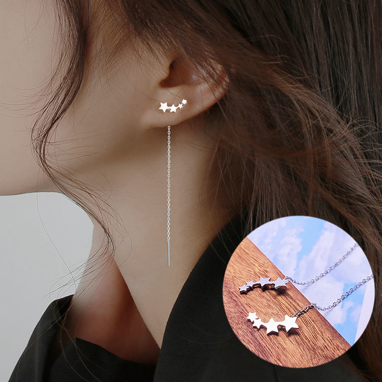 Pequeñas estrellas de acero de titanio para mujeres verano pequeño temperamento fresco de alta sensación de pernos de orejas en el viento nicho no se desvanecen pernos de orejas