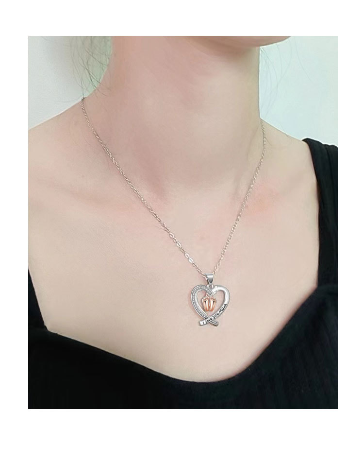 Copper MAMA Simple Style Letter Heart Shape Footprint Hollow Out Inlay Zircon Pendant Necklace display picture 9