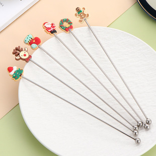 Cross-border 304 stainless steel mixing stick creative Christmas cute mixing spoon bar cocktail mixing stick milk tea stick