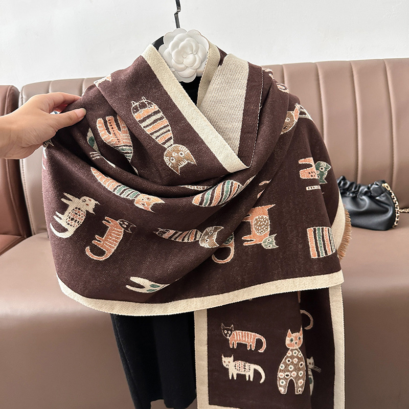 Bufandas coreanas de cachemira de dama 2025 pájaros con un bufón de aire acondicionado que se vuelve más grueso y cálido