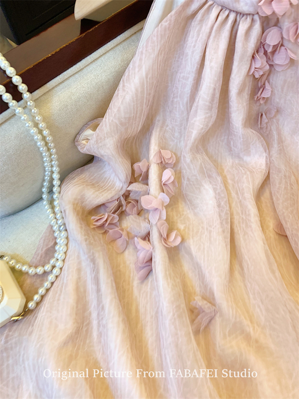 シフォンシャツレディースフレンチピンク立体花びらホルターネックサマードーパミンガールベストスカートお腹カバートップ|undefined