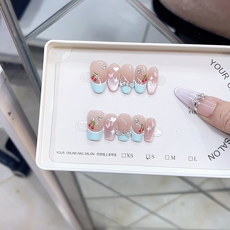 Naizi Handmade Light Therapy Wear Armor Cherry Jam Hand-painted Love Cat's Eye Wholesale Finished Nail Art Patch