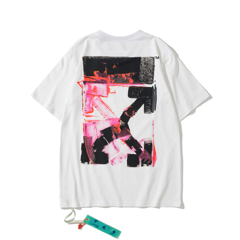 トレンディな漫画落書き油絵矢印半袖男性と女性ルーズカップル OFW 純綿半袖 Tシャツ夏 mk ゼブラ|undefined