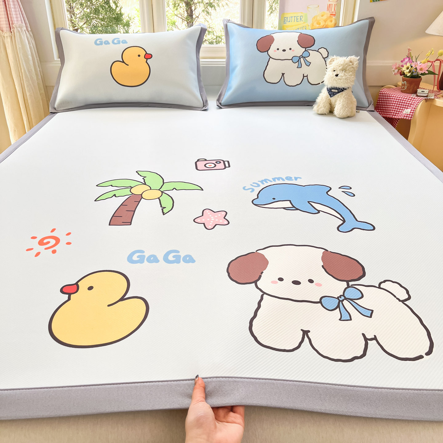 Verano A clase Hielo estofilla madre-infanto grado lavable máquina sensación de frijoles aire acondicionado suave estofilla dormitorio estofilla de tres piezas