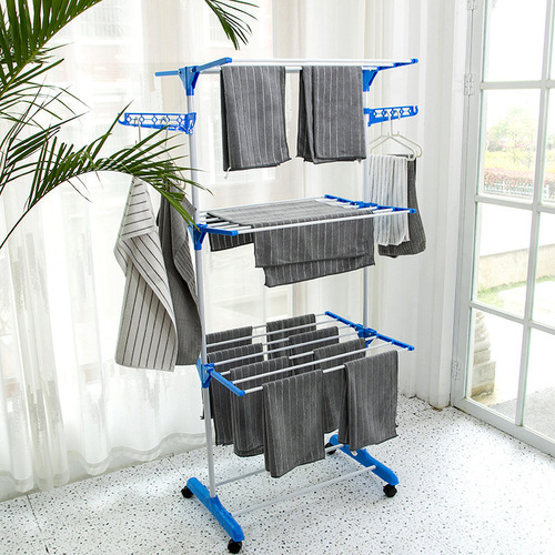 Floor-standing three-layer towel rack, foldable balcony clothes drying rack, cross-border multi-functional wing-shaped outdoor supplies