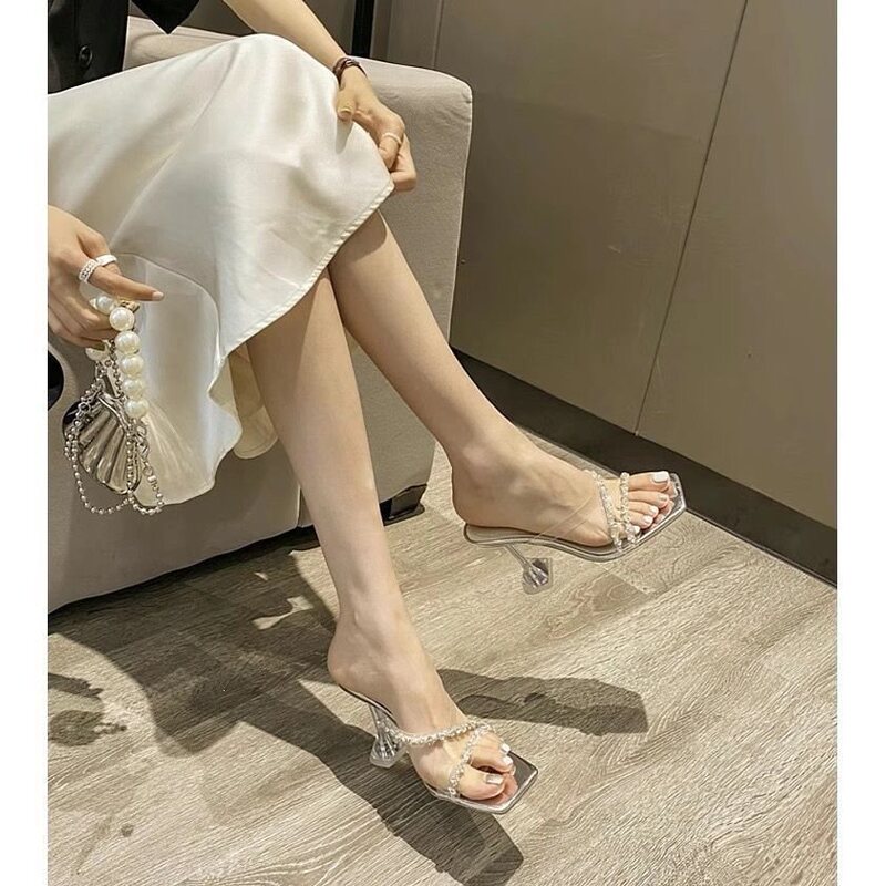 Niche High-End Transparent Sandals with Rhinestones, Sparkling for Outdoor Wear, 2026 Summer Diamond High-Heeled Sandals for Women
