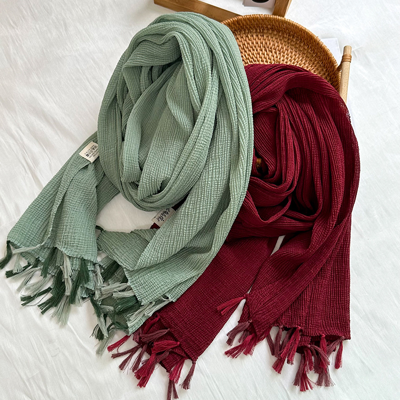 Women's Basic Solid Color Cotton Polyester Tassel Scarf display picture 4