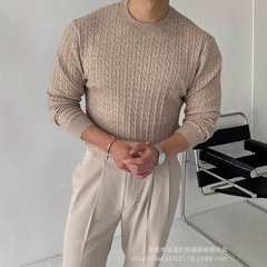 秋冬ins高质感修身提花套头长袖针织衫英伦百搭休闲毛衣