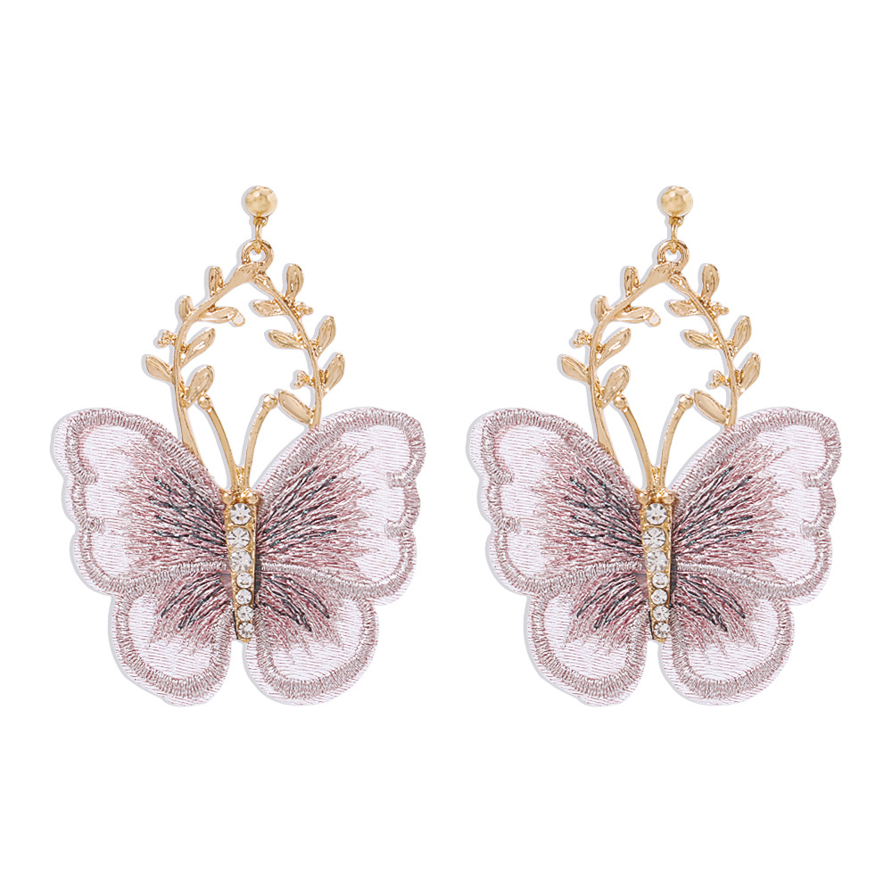 Vintage Creative Embroidery Butterfly Alloy Earrings display picture 2