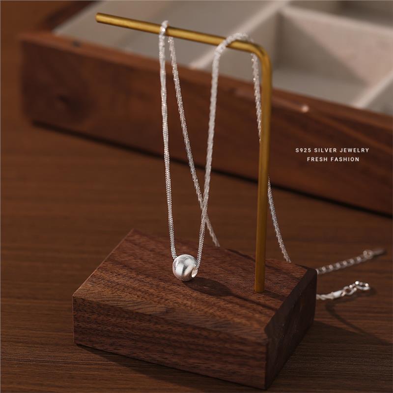 Collana in argento puro spazzolato per donna, fresca e versatile, cielo stellato scintillante, catena con perline rotonde per clavicola_voghion.com