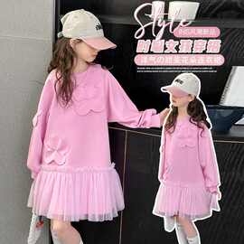 女童连衣裙春秋2025新款洋气儿童粉色卫衣裙大童女孩春装长袖裙子