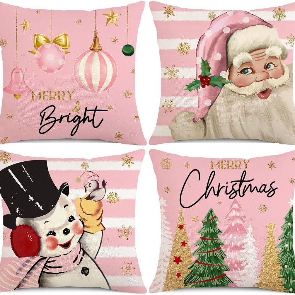 Transfronterizo Amazon temu Hot Sale Navidad invierno copo de nieve impresión lino almohada funda almohada sofá cojín